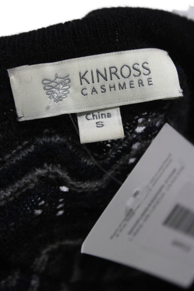 Kinross Cashmere Womens Black Geometric V-Neck Cardigan Long Sleeve Size S