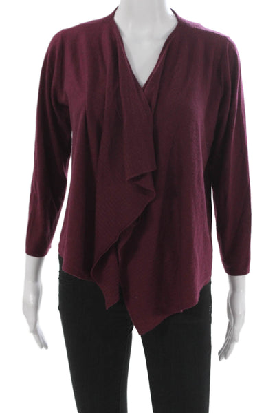 Kinross Cashmere Women Purple V-Neck Cardigan 3/4 Sleeve Size L