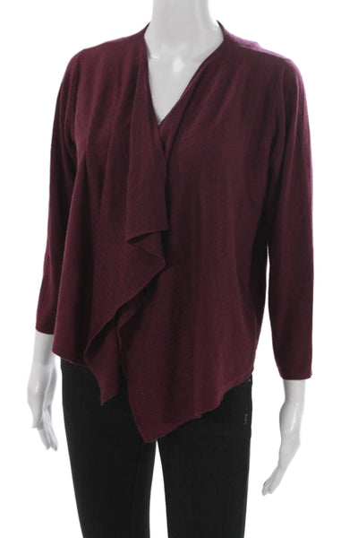 Kinross Cashmere Women Purple V-Neck Cardigan 3/4 Sleeve Size L