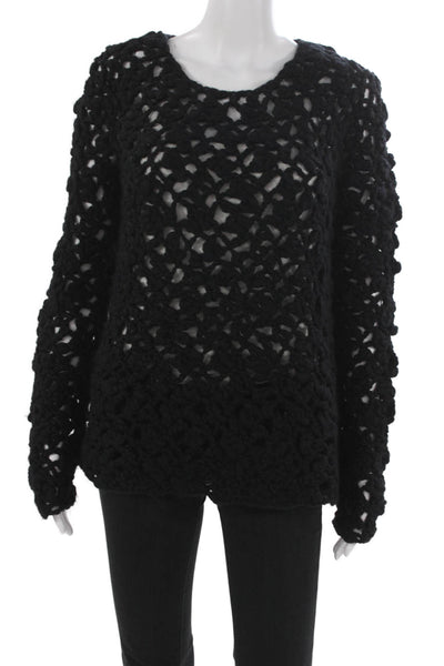 Elie Tahari Women Black Pullover Sweater Round Neck Long Sleeve Size XS