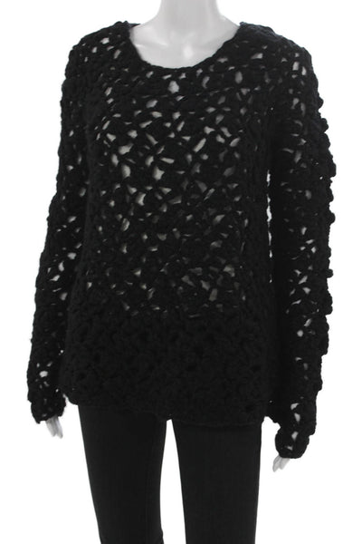 Elie Tahari Women Black Pullover Sweater Round Neck Long Sleeve Size XS