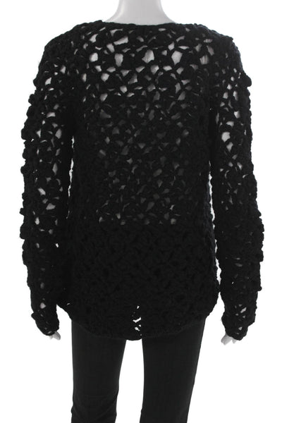 Elie Tahari Women Black Pullover Sweater Round Neck Long Sleeve Size XS