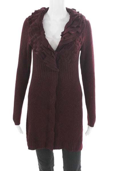 Elie Tahari Womens Red Collared Merino Wool Cardigan Long Sleeve Size XS
