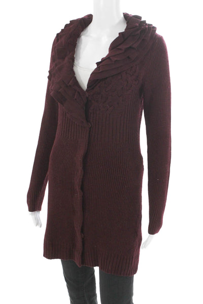 Elie Tahari Womens Red Collared Merino Wool Cardigan Long Sleeve Size XS