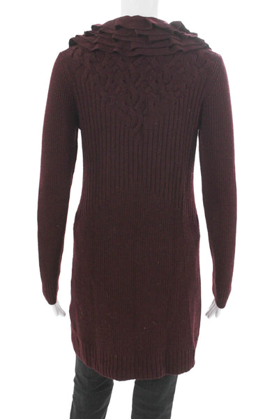 Elie Tahari Womens Red Collared Merino Wool Cardigan Long Sleeve Size XS
