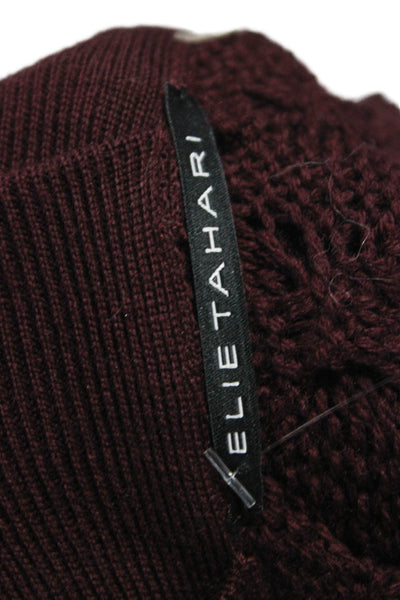 Elie Tahari Womens Red Collared Merino Wool Cardigan Long Sleeve Size XS