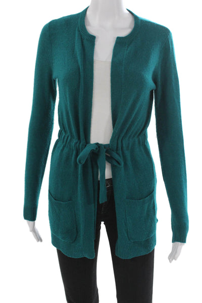 Magaschoni Womens Cardigan Cashmere Green Round Neck Long Sleeve Size XS