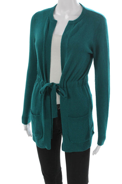 Magaschoni Womens Cardigan Cashmere Green Round Neck Long Sleeve Size XS