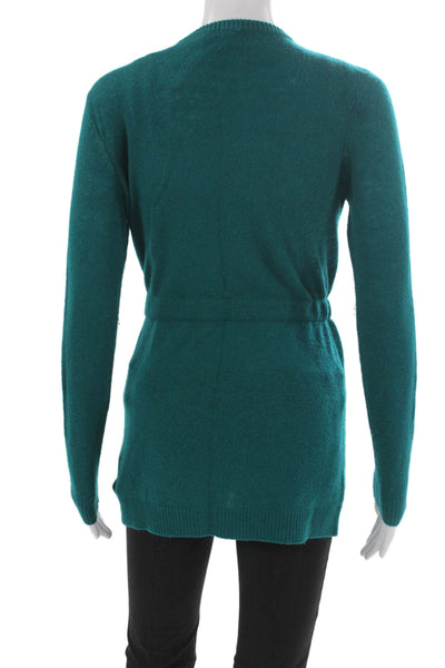 Magaschoni Womens Cardigan Cashmere Green Round Neck Long Sleeve Size XS