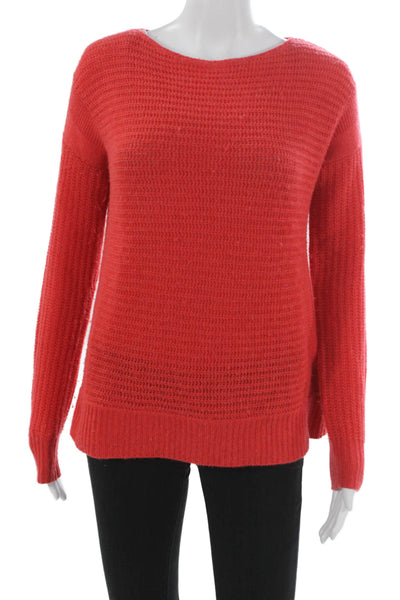 Theory Womens Cashmere Boat Neck Pullover Sweater Red Long Sleeve Petite Size S