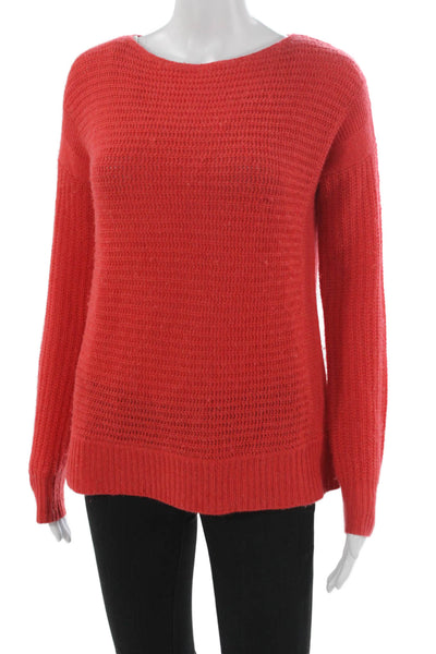 Theory Womens Cashmere Boat Neck Pullover Sweater Red Long Sleeve Petite Size S