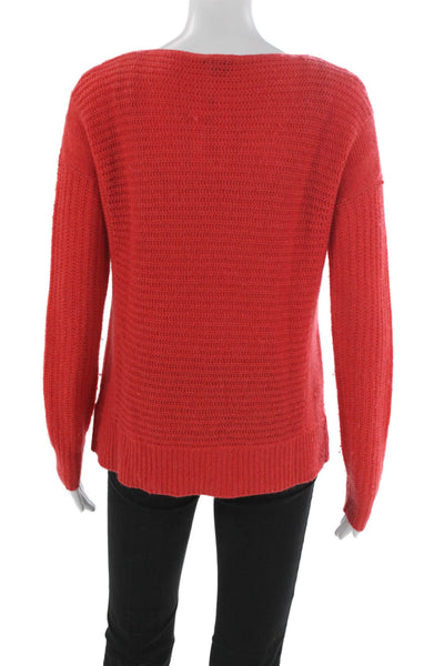 Theory Womens Cashmere Boat Neck Pullover Sweater Red Long Sleeve Petite Size S