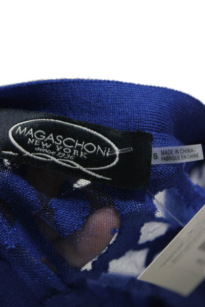 Magaschoni Womens Cardigan Blue Animal Print V-Neck Silk Cashmere Size S