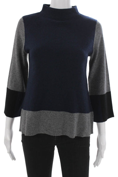 Kinross Cashmere Womens Pullover Sweater Blue Mock Neck 3/4 Sleeve Size S