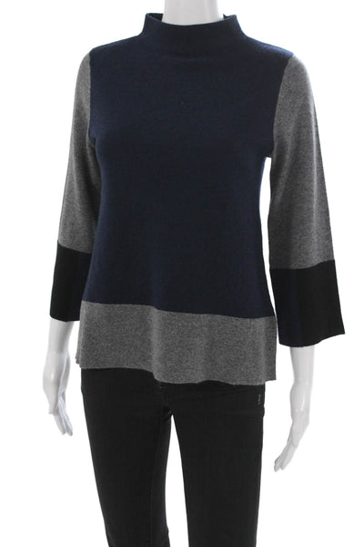 Kinross Cashmere Womens Pullover Sweater Blue Mock Neck 3/4 Sleeve Size S