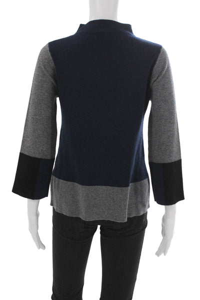 Kinross Cashmere Womens Pullover Sweater Blue Mock Neck 3/4 Sleeve Size S