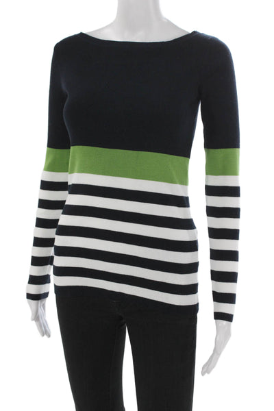 W by Worth Women Blue Striped Boat Neck Pullover Long Sleeve Petite Size S