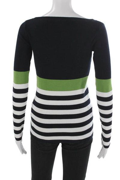 W by Worth Women Blue Striped Boat Neck Pullover Long Sleeve Petite Size S