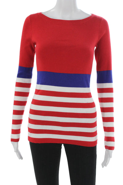 W by Worth Womens Red Striped Boat Neck Pullover Sweater Long Sleeve Size S