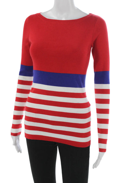 W by Worth Womens Red Striped Boat Neck Pullover Sweater Long Sleeve Size S
