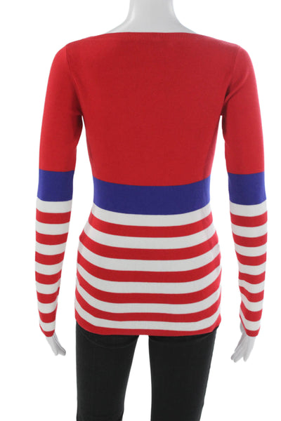 W by Worth Womens Red Striped Boat Neck Pullover Sweater Long Sleeve Size S