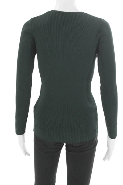 Sandro Women Basic V-Neck Long Sleeve Green T-Shirt Size 2