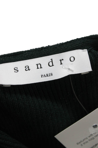 Sandro Women Basic V-Neck Long Sleeve Green T-Shirt Size 2