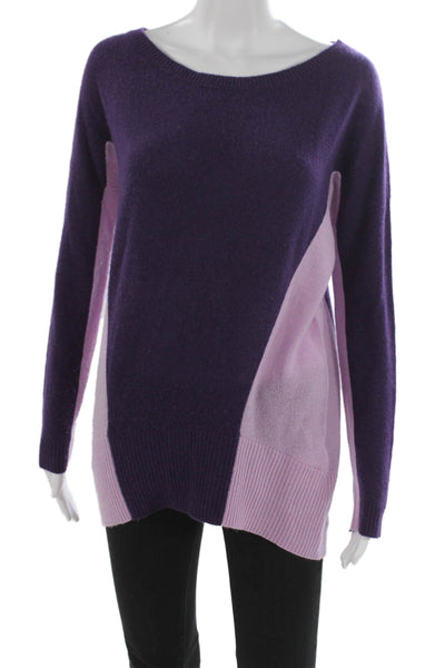 Magaschoni Women Cashmere Boat Neck Geometric Pullover Purple Size XS