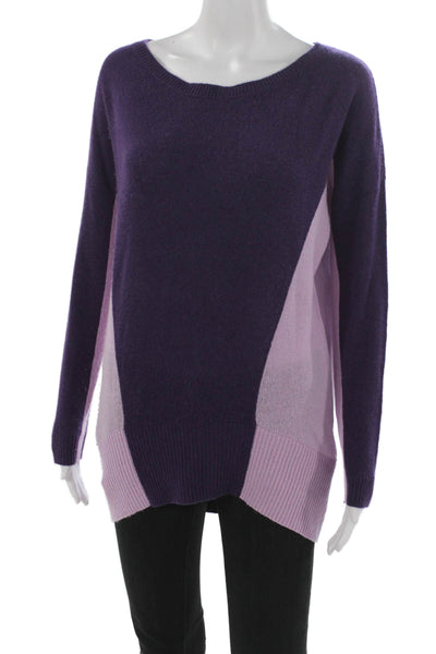 Magaschoni Women Cashmere Boat Neck Geometric Pullover Purple Size XS