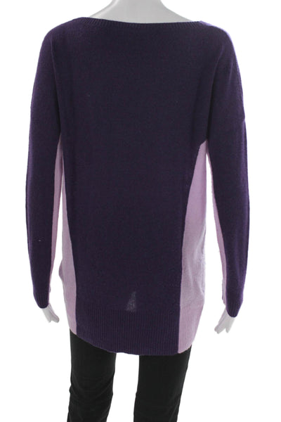 Magaschoni Women Cashmere Boat Neck Geometric Pullover Purple Size XS