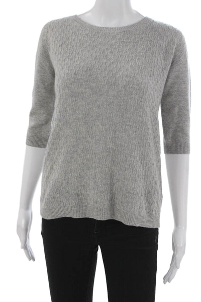Kinross Cashmere Womens Pullover Sweater Gray Boat Neck 3/4 Sleeve Size XS