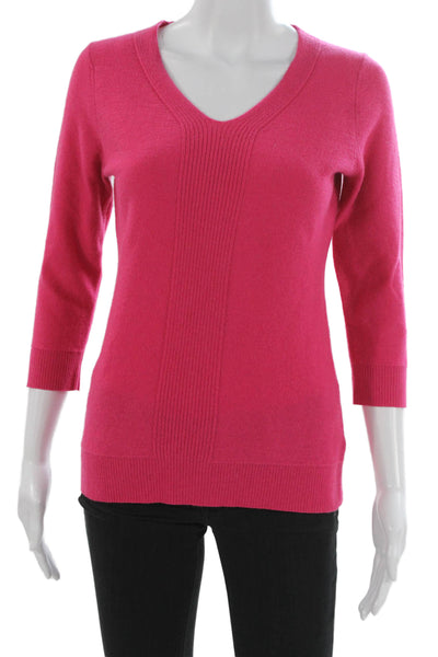 Kinross Cashmere Womens Pullover V-Neck 3/4 Sleeve Pink Size S