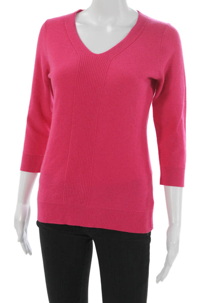 Kinross Cashmere Womens Pullover V-Neck 3/4 Sleeve Pink Size S