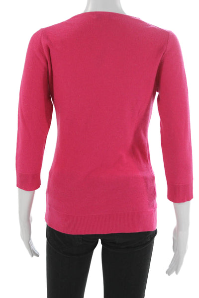 Kinross Cashmere Womens Pullover V-Neck 3/4 Sleeve Pink Size S