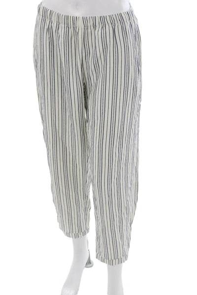 Felix Women Striped Collared Long Sleeve Cotton Outfit Set White Size One Size
