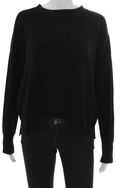 Minnie Rose Women Black Cashmere Pullover Sweater Crew Neck Long Sleeve Size L