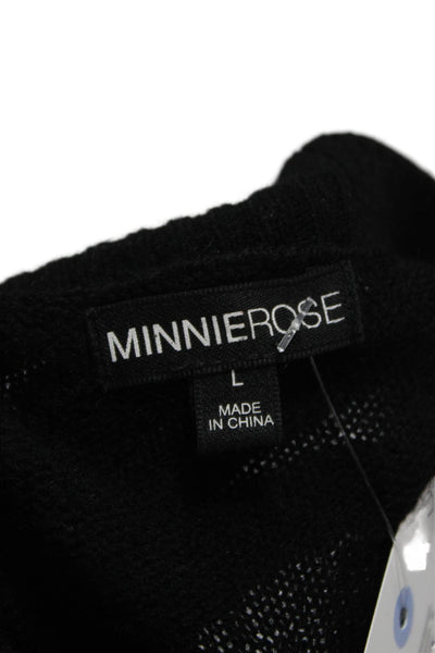 Minnie Rose Women Black Cashmere Pullover Sweater Crew Neck Long Sleeve Size L