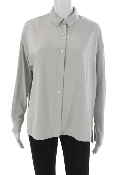 James Perse Womens Basic Collared Button-Up Gray Polyester Long Sleeve Size 1
