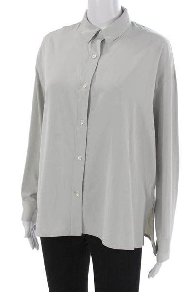 James Perse Womens Basic Collared Button-Up Gray Polyester Long Sleeve Size 1