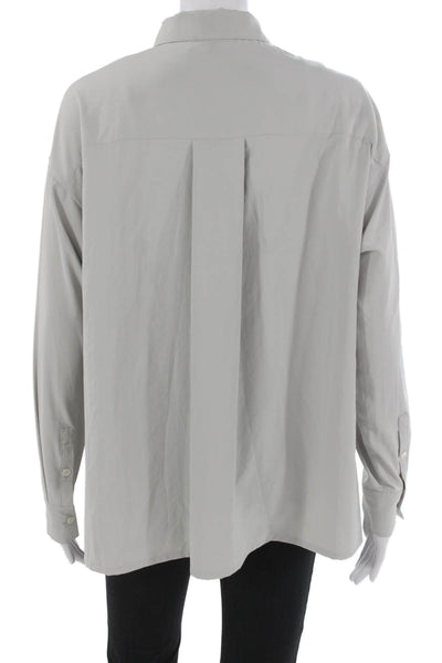 James Perse Womens Basic Collared Button-Up Gray Polyester Long Sleeve Size 1