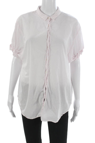 Xirena Women Tunic Button-Up Collared Short Sleeve Pink 100% Cotton Size M