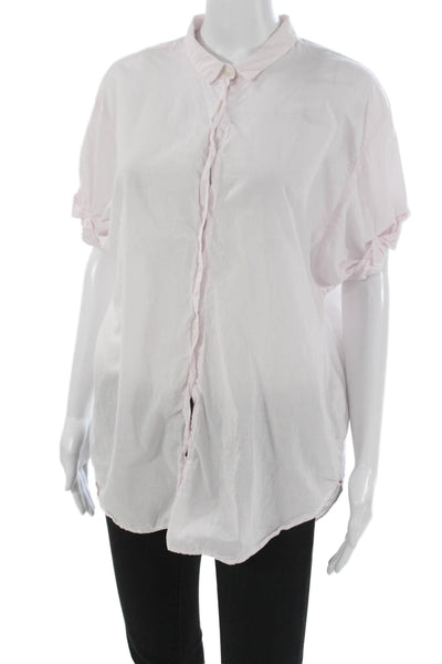 Xirena Women Tunic Button-Up Collared Short Sleeve Pink 100% Cotton Size M