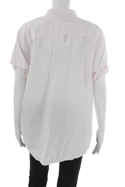 Xirena Women Tunic Button-Up Collared Short Sleeve Pink 100% Cotton Size M