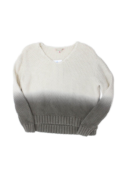 Bonpoint Girls Long Sleeve V Neck Crochet Knit Ombre Sweater White Gray Size 10