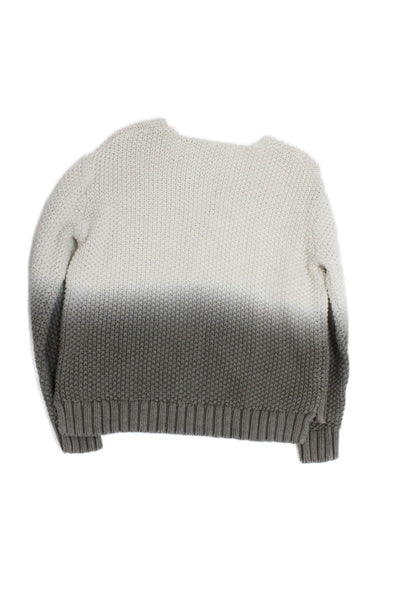 Bonpoint Girls Long Sleeve V Neck Crochet Knit Ombre Sweater White Gray Size 10