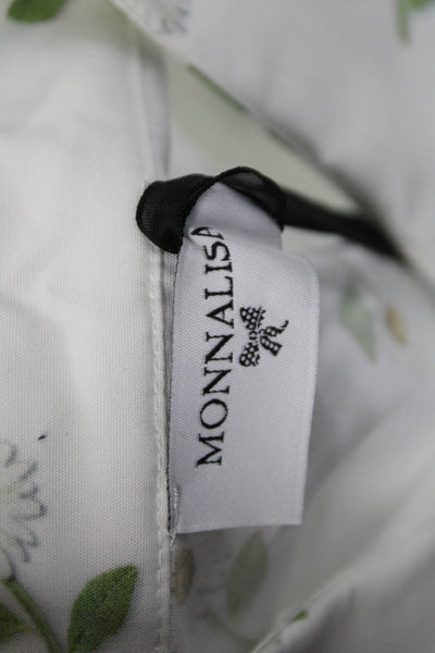 Monnalisa Girls Button Front Sleeveless Collared Floral Top White Green Size 10