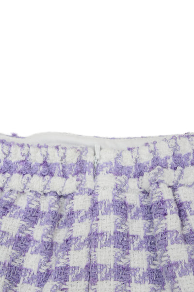 Monnalisa Girls Elastic Waistband Fringe Trim Tweed Skirt Purple White Size 6