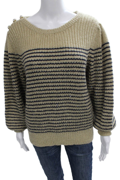 Lily Pulitzer Women Striped Beige Boat Neck Pullover Sweater Long Sleeve Size M