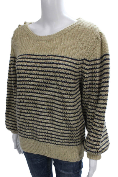 Lily Pulitzer Women Striped Beige Boat Neck Pullover Sweater Long Sleeve Size M