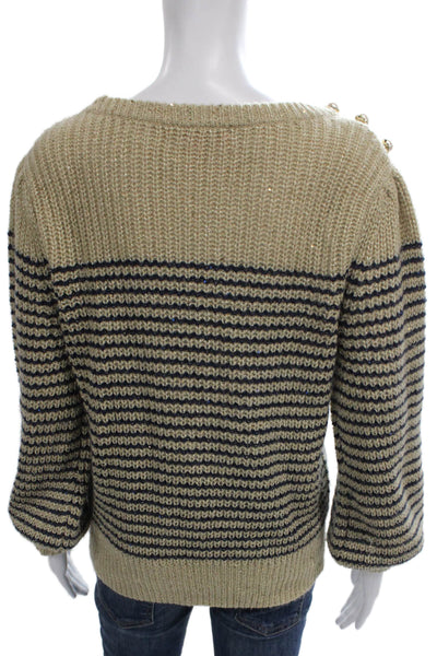 Lily Pulitzer Women Striped Beige Boat Neck Pullover Sweater Long Sleeve Size M